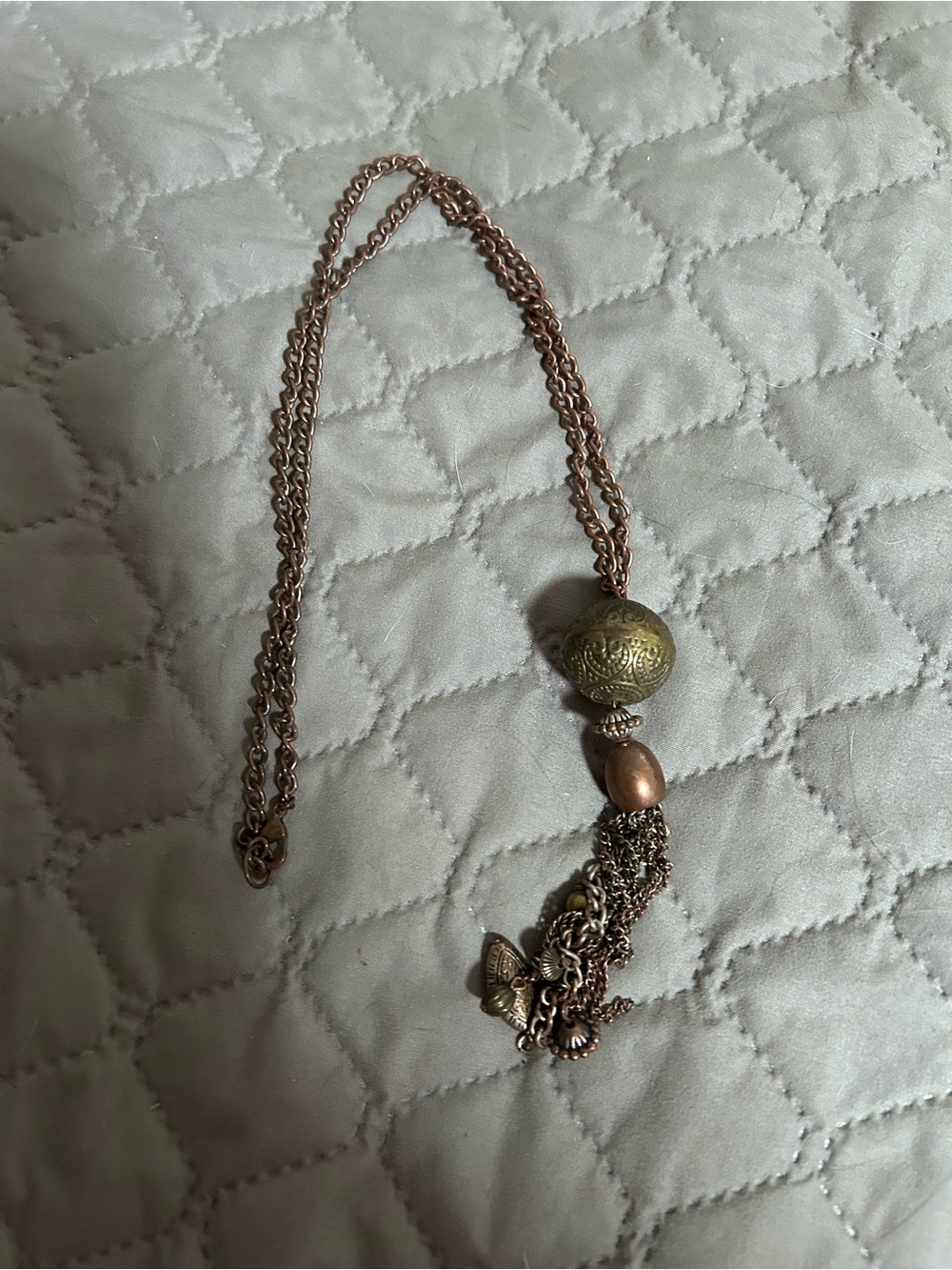 Women's Vintage-Inspired Bronze and Green Pendant Necklace